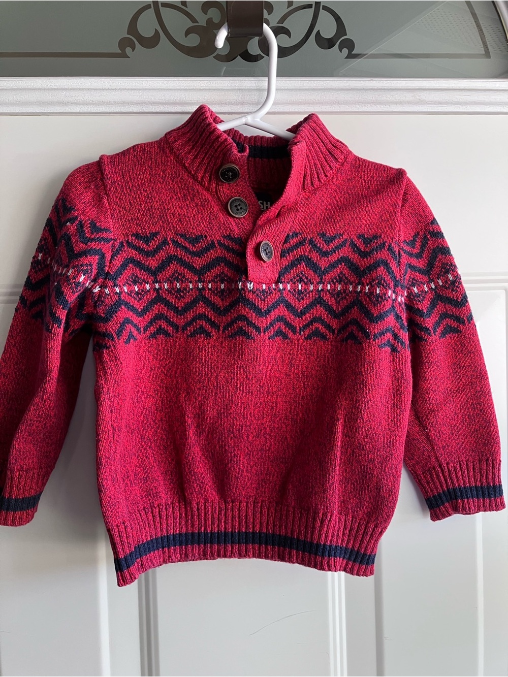 OshKosh red blue holiday knit sweater 2T